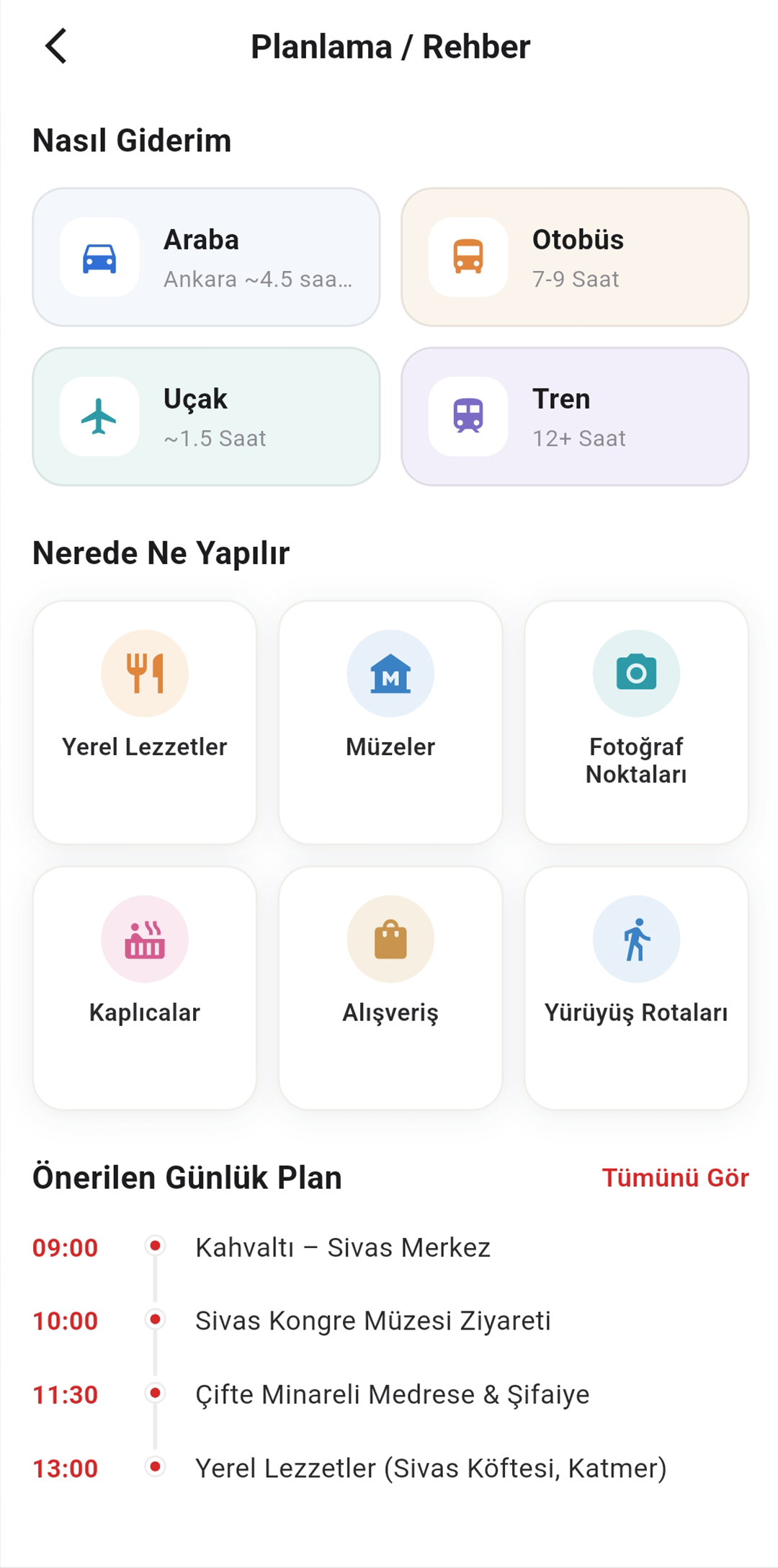 Visit Sivas planlama ve rehber ekranı