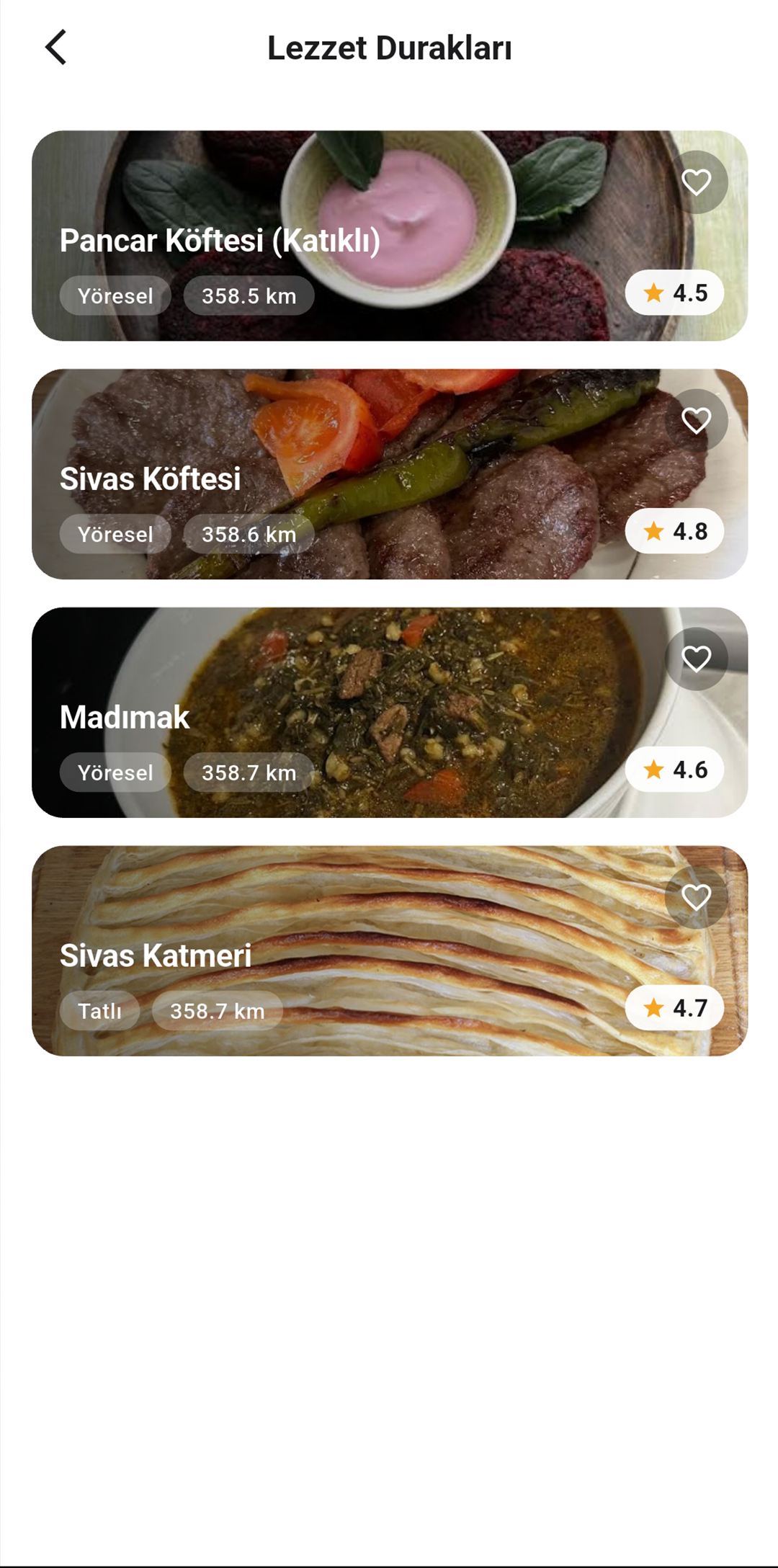 Visit Sivas lezzet durakları ekranı